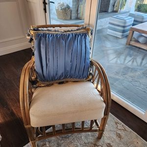 Single elegant throw pillow custom made with down insert,satin,blue/gold tassel